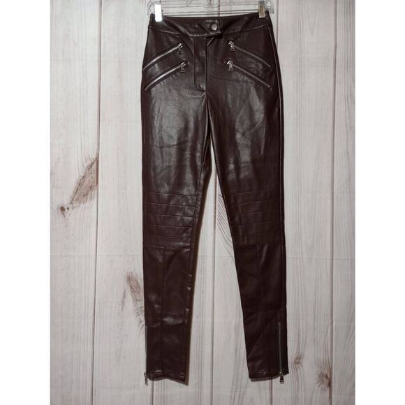 Asos Pants Ladies 4 Brown Faux Leather Skinny Leg‎ Zipper Ankle - Picture 1 of 8